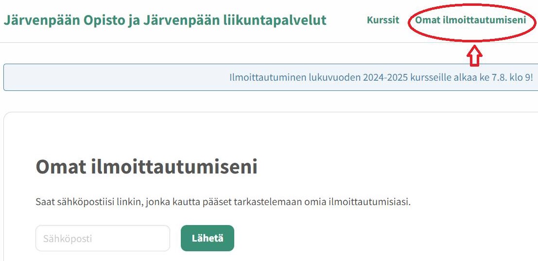 Kuva omat ilmoittautumiset sivusta